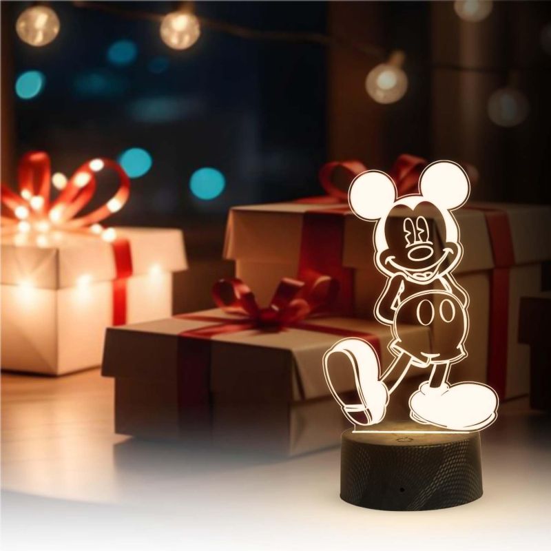 3D Illusion Cute Cartoon Mickey Mouse Night Lamp with Warm White Light  Kids Room Decor Light  Birthday Gift for Kids