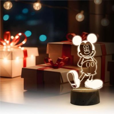 3D Illusion Cute Cartoon Mickey Mouse Night Lamp with Warm White Light  Kids Room Decor Light  Birthday Gift for Kids