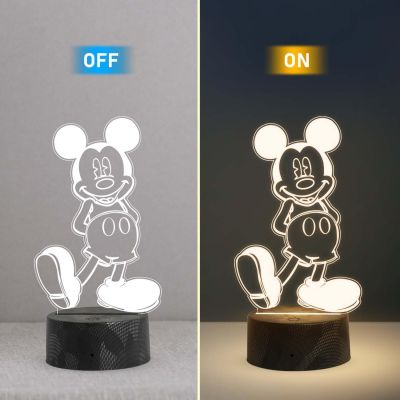 3D Illusion Cute Cartoon Mickey Mouse Night Lamp with Warm White Light  Kids Room Decor Light  Birthday Gift for Kids