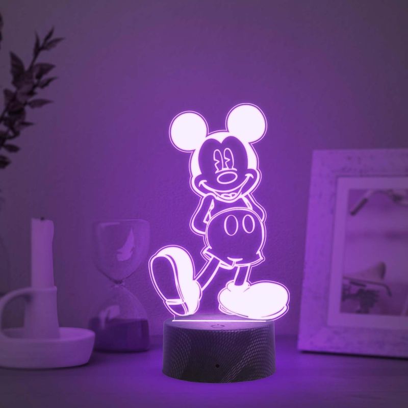 3D Illusion Cute Cartoon Mickey Mouse Night Lamp with Automatic Color Changing Light  Kids Room Decor Light  Birthday Gift for Kids