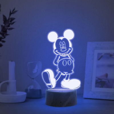 3D Illusion Cute Cartoon Mickey Mouse Night Lamp with Automatic Color Changing Light  Kids Room Decor Light  Birthday Gift for Kids
