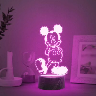 3D Illusion Cute Cartoon Mickey Mouse Night Lamp with Automatic Color Changing Light  Kids Room Decor Light  Birthday Gift for Kids