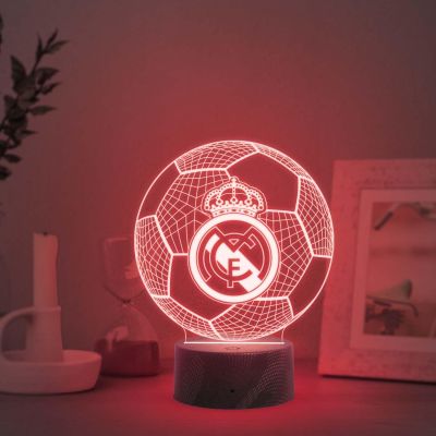 3D Illusion Football Desk Table Lamp Real Madrid Night Lamp | Automatic Color Changing Light & USB Powered | Bedside Table Lamp | Birthday Gift for Football Player