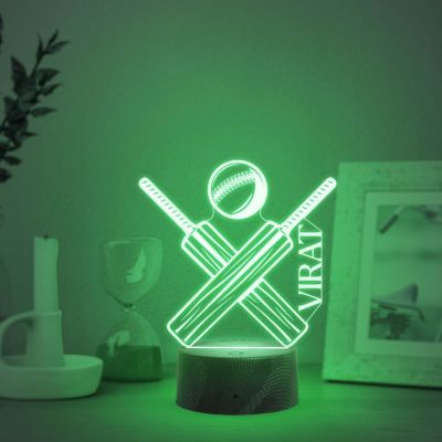 Personalized Cricket 3D Night Light  Customized with Name  Bat with Ball lamp  Gift for Cricket Lover  Multicolored Light with Touch Control   Lamp for Sports Fans