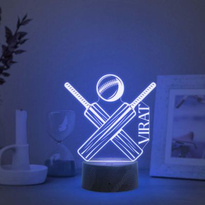 Personalized Cricket 3D Night Light  Customized with Name  Bat with Ball lamp  Gift for Cricket Lover  Multicolored Light with Touch Control   Lamp for Sports Fans