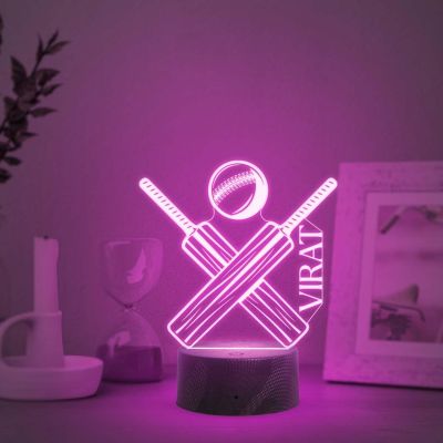 Personalized Cricket 3D Night Light  Customized with Name  Bat with Ball lamp  Gift for Cricket Lover  Multicolored Light with Touch Control   Lamp for Sports Fans