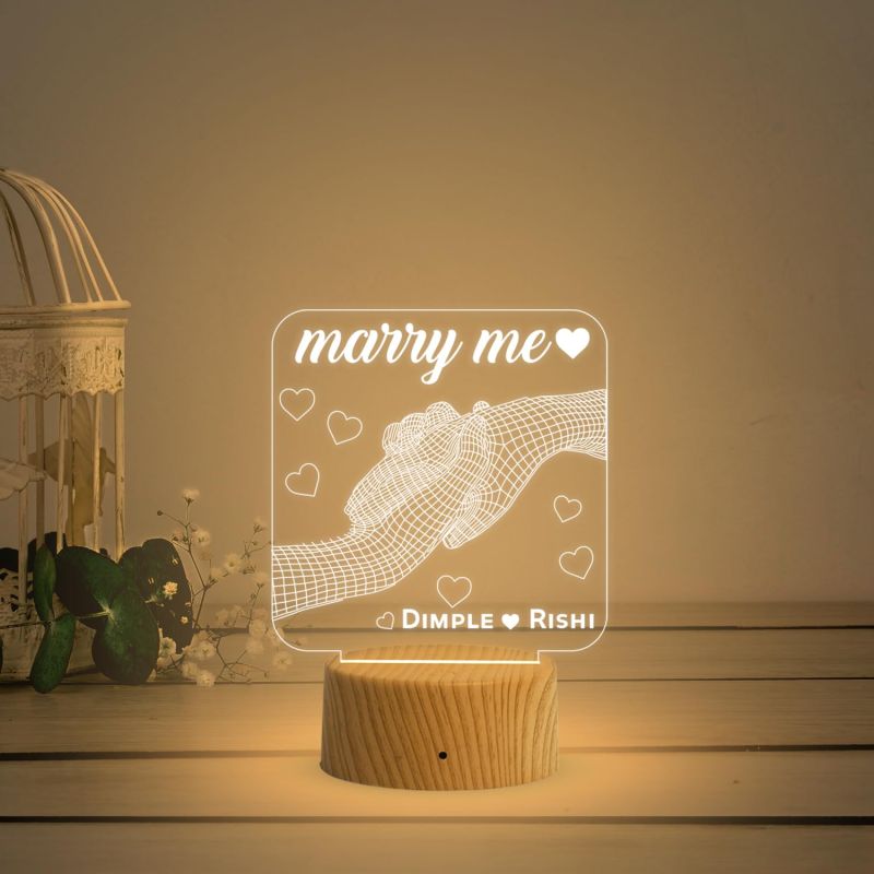 3D Illusion Hand Personalized Name Lamp  Purpose for Marry Gift  Engraved Marry Me Led Light Gift for Girlfriend Boyfriend  Express Your Love for Loveable Person (Warm White Light)