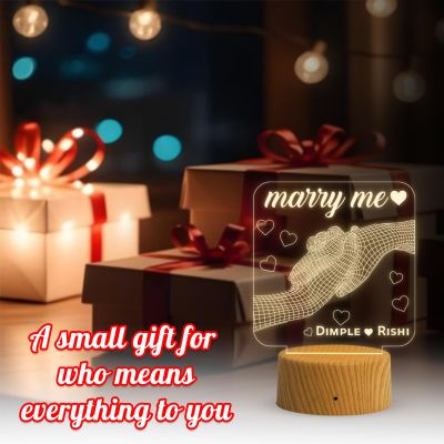 3D Illusion Hand Personalized Name Lamp  Purpose for Marry Gift  Engraved Marry Me Led Light Gift for Girlfriend Boyfriend  Express Your Love for Loveable Person (Warm White Light)