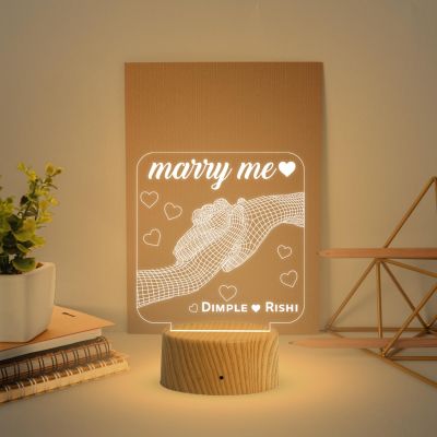 3D Illusion Hand Personalized Name Lamp  Purpose for Marry Gift  Engraved Marry Me Led Light Gift for Girlfriend Boyfriend  Express Your Love for Loveable Person (Warm White Light)