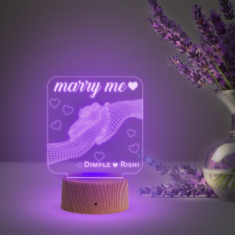 3D Illusion Hand Night Lamp Personalized Name Lamp  Purpose for Marry Gift  Engraved Marry Me Led Light  Gift for Girlfriend Boyfriend  Express Your Love for Loveable Person