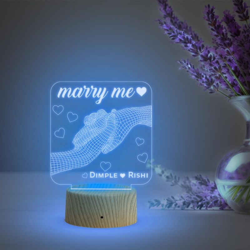 3D Illusion Hand Night Lamp Personalized Name Lamp  Purpose for Marry Gift  Engraved Marry Me Led Light  Gift for Girlfriend Boyfriend  Express Your Love for Loveable Person