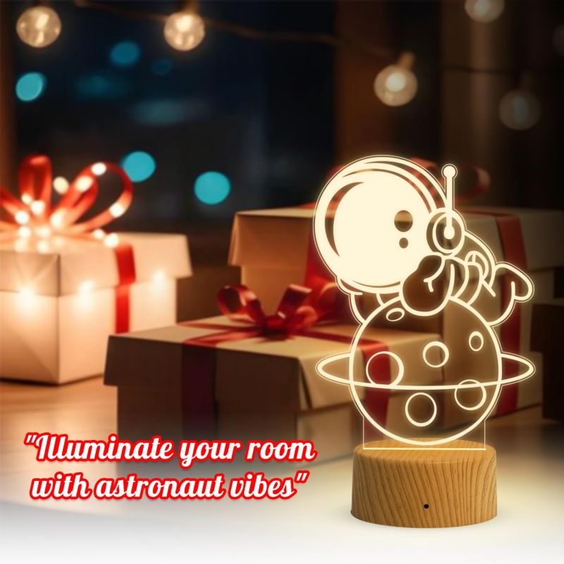 3D Illusion Astronaut Light lamp with Warm White Light  Bedside Desk Table Lamp  Gift for Kids  Birthday Gift