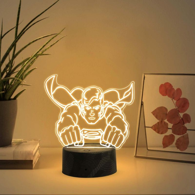 3D Illusion Superman LED Night Light Creative Warm White Light Table Lamp for Home Decoration  Birthday Gift for Kids & Avengers Fans