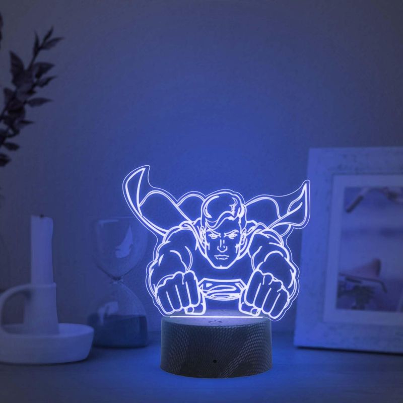 3D Illusion Superman LED Night Light Creative 7 Color Changing Light  Table Lamp for Home Decoration  Birthday Gift for Kids & Avengers Fans
