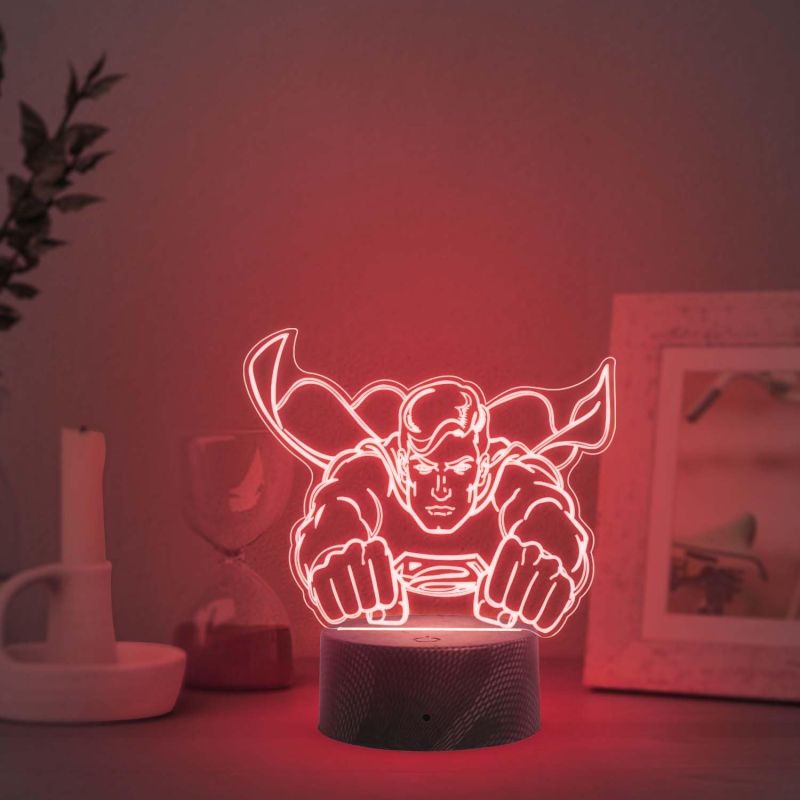 3D Illusion Superman LED Night Light Creative 7 Color Changing Light  Table Lamp for Home Decoration  Birthday Gift for Kids & Avengers Fans