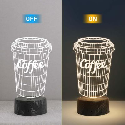 3D Illusion Coffee Mug Led Desk Table Lamp for Restaurant Hotel Shop & Home Decoration Light  Warm White Light & USB Powered  Gift for Coffee Lover