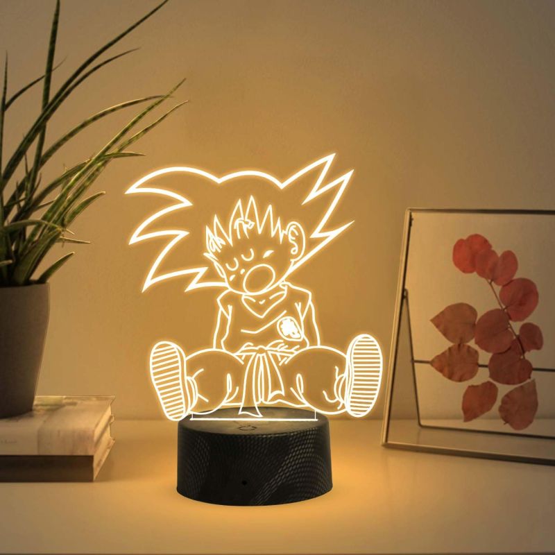 3D Illusion Dragonball (Goku) Night Lamp with Warm White Light Anime Home Decor Light  Birthday Gift for Kids