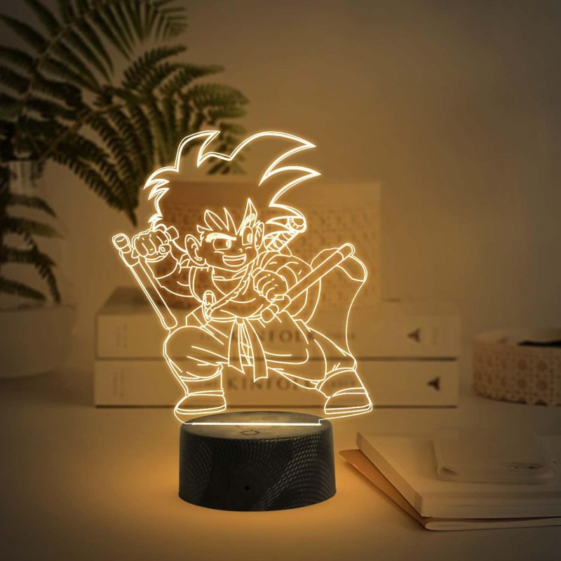 3D Illusion Kid Goku Anime Night Lamp with Warm White Light   Bedside Table Lamp  Birthday Gift for Anime Lover