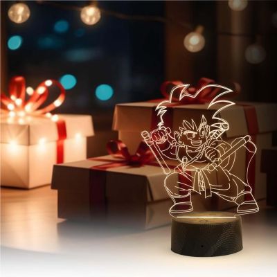 3D Illusion Kid Goku Anime Night Lamp with Warm White Light   Bedside Table Lamp  Birthday Gift for Anime Lover
