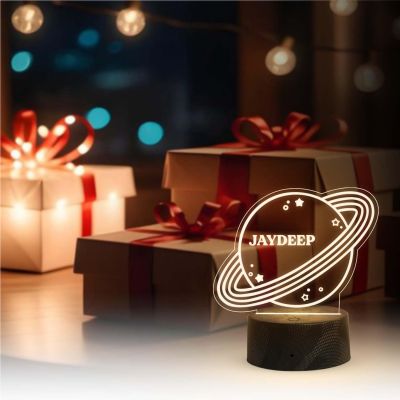 Personalized 3D Illusion Saturn Night Lamp with Warm White Light   Customized with Name  Bedside Table Lamp  Birthday Gift for Kids