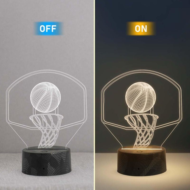 3D Illusion Basketball Desk Table Lamp with Warm White Light & On/Off Touch Button  USB Button  Birthday Gift for Basketball Player