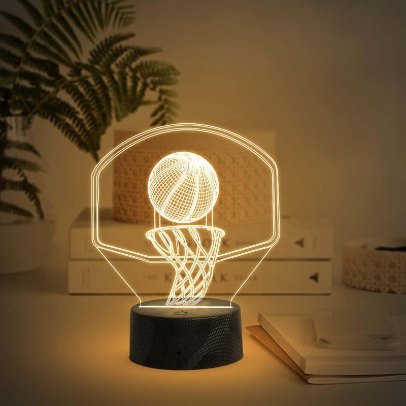 3D Illusion Basketball Desk Table Lamp with Warm White Light & On/Off Touch Button  USB Button  Birthday Gift for Basketball Player