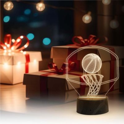 3D Illusion Basketball Desk Table Lamp with Warm White Light & On/Off Touch Button  USB Button  Birthday Gift for Basketball Player