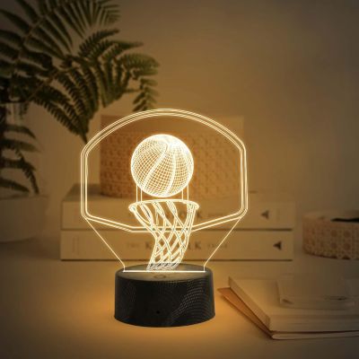 3D Illusion Basketball Desk Table Lamp with Warm White Light & On/Off Touch Button  USB Button  Birthday Gift for Basketball Player