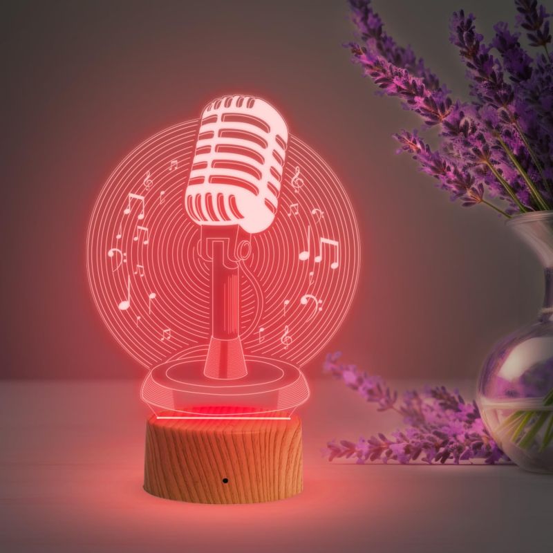 3D Illusion Microphone Night Light Lamp 7 Color Changing Light  Table Desk Decoration Lamps Gift  USB Cable  Gift for Music Lover  Home Decor Light