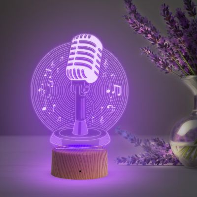 3D Illusion Microphone Night Light Lamp 7 Color Changing Light  Table Desk Decoration Lamps Gift  USB Cable  Gift for Music Lover  Home Decor Light