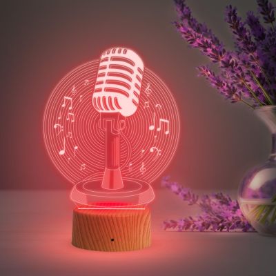 3D Illusion Microphone Night Light Lamp 7 Color Changing Light  Table Desk Decoration Lamps Gift  USB Cable  Gift for Music Lover  Home Decor Light