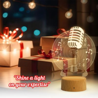 3D Illusion Microphone Night Light Lamp Warm White Light  Table Desk Decoration Lamps Gift  USB Cable  Gift for Music Lover  Home Decor Light