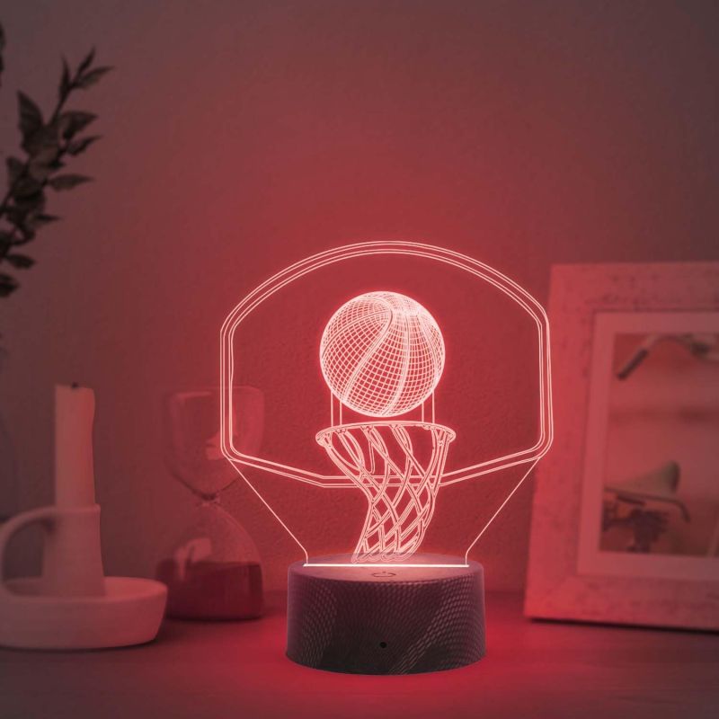 3D Illusion Basketball Desk Table Lamp with Automatic Color Changing Light   Birthday Gift for Basketball Player