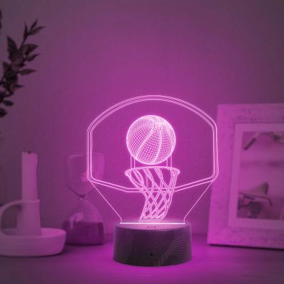 3D Illusion Basketball Desk Table Lamp with Automatic Color Changing Light   Birthday Gift for Basketball Player