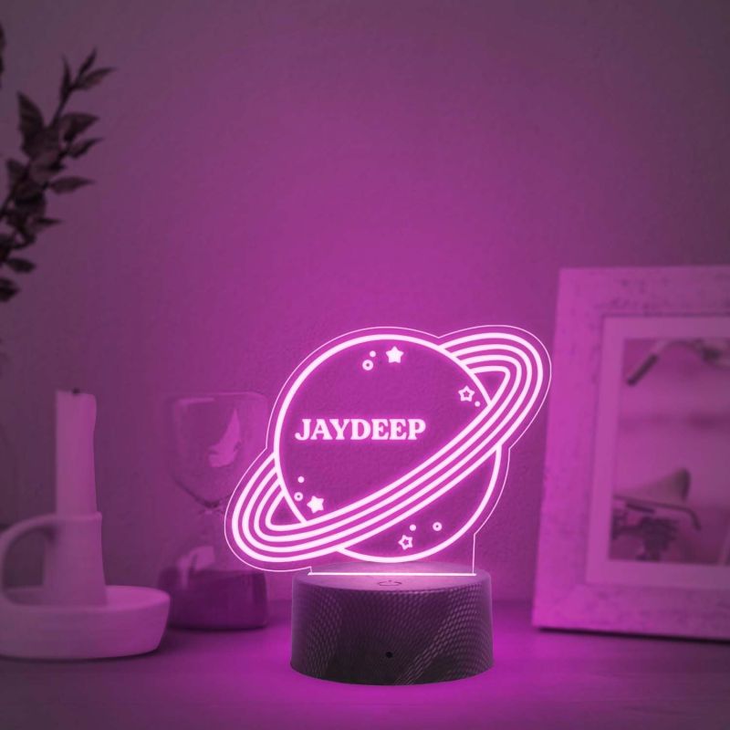 Personalized 3D Illusion Saturn Night Lamp with Automatic Color Changing Light Customized with Name  Bedside Table Lamp  Birthday Gift for Kids