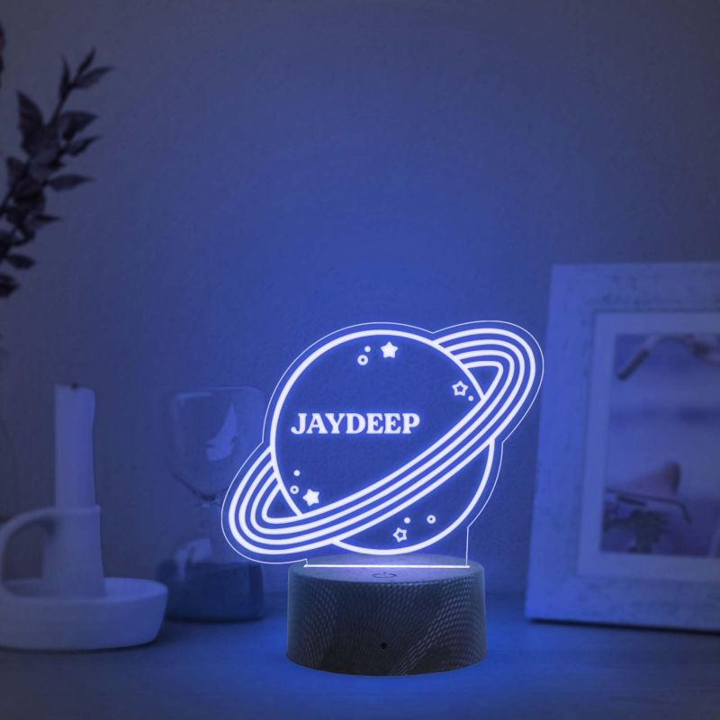 Personalized 3D Illusion Saturn Night Lamp with Automatic Color Changing Light Customized with Name  Bedside Table Lamp  Birthday Gift for Kids