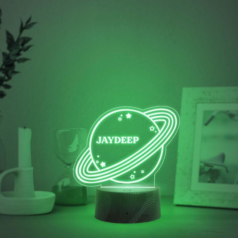 Personalized 3D Illusion Saturn Night Lamp with Automatic Color Changing Light Customized with Name  Bedside Table Lamp  Birthday Gift for Kids