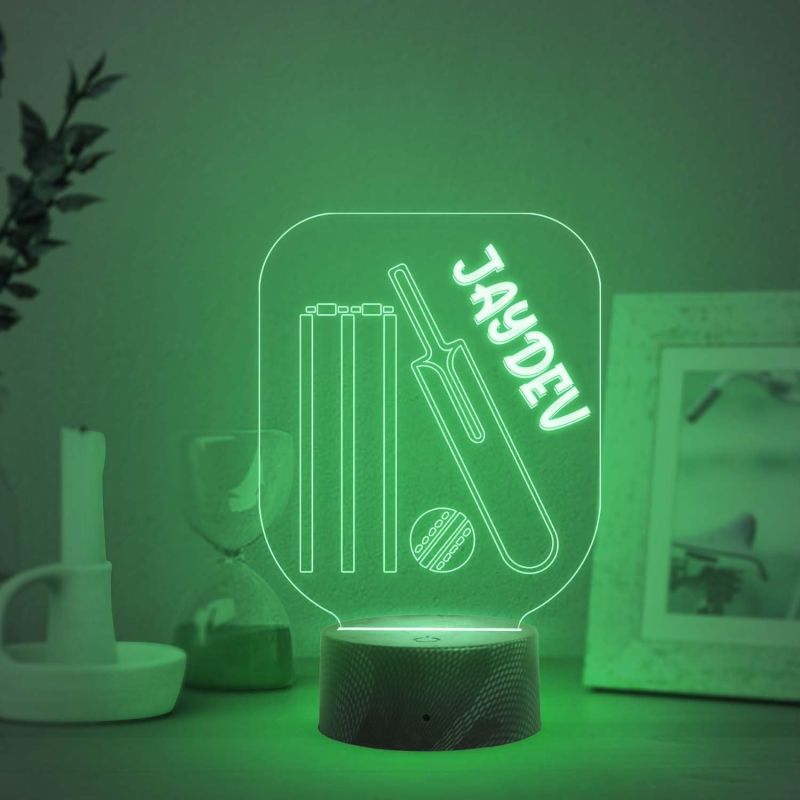 Customized Cricket Desk Table Lamp  Bat with Ball lamp  Gift for Cricket Lover  Multicolored Light  Lamp for Sports Fans