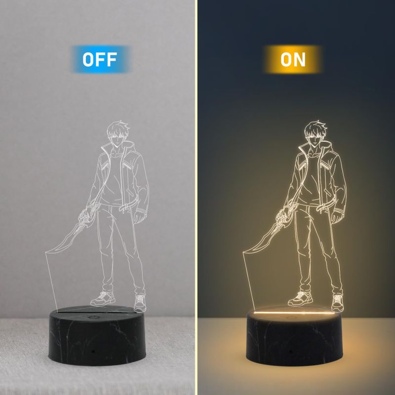 3D Illusion Sungjinwoo  Night Lamp with Warm White Light  soloLeveling235 Anime lamp  Home Decor Light  Kids Room Decor Lamp
