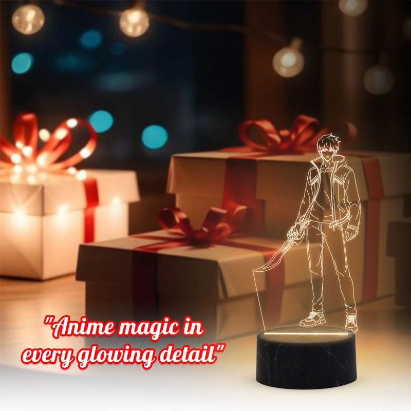 3D Illusion Sungjinwoo  Night Lamp with Warm White Light  soloLeveling235 Anime lamp  Home Decor Light  Kids Room Decor Lamp
