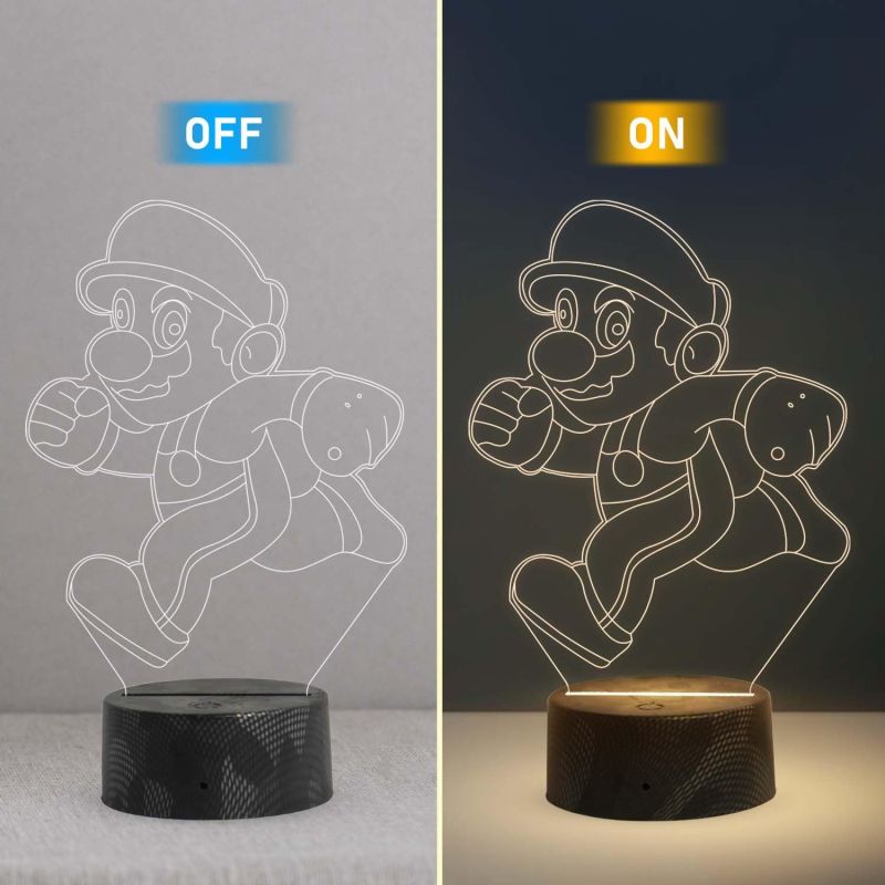 3D Illusion Cartoon Super Mario Running Led Desk Table Lamp with Warm White Light   Birthday Gift for Kids Bedside Table Lamp