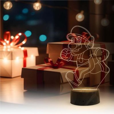 3D Illusion Cartoon Super Mario Running Led Desk Table Lamp with Warm White Light   Birthday Gift for Kids Bedside Table Lamp