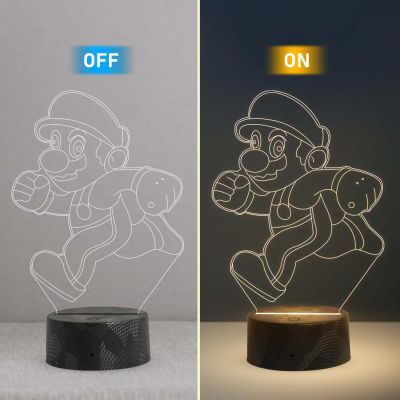 3D Illusion Cartoon Super Mario Running Led Desk Table Lamp with Warm White Light   Birthday Gift for Kids Bedside Table Lamp