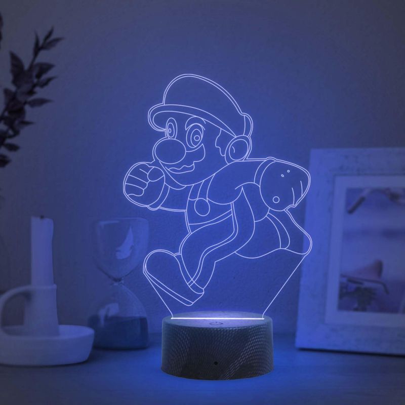 3D Illusion Cartoon Super Mario Running Led Desk Table Lamp with Automatic Color Changing Light & USB Powered  Birthday Gift for Kids  Bedside Table Lamp
