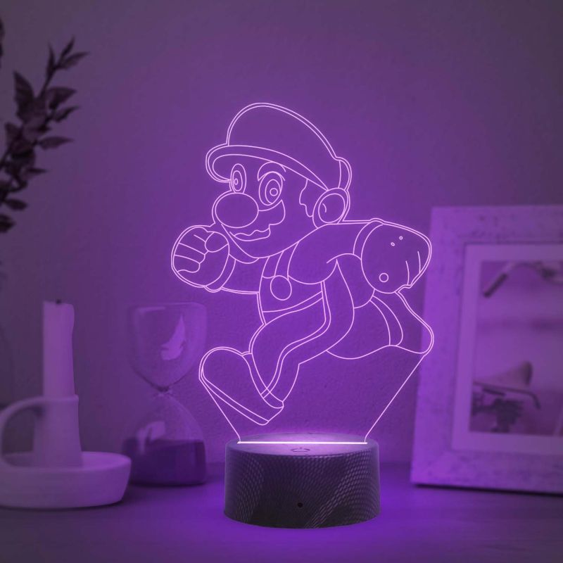 3D Illusion Cartoon Super Mario Running Led Desk Table Lamp with Automatic Color Changing Light & USB Powered  Birthday Gift for Kids  Bedside Table Lamp