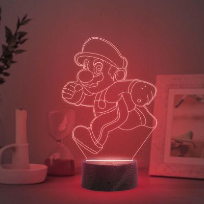3D Illusion Cartoon Super Mario Running Led Desk Table Lamp with Automatic Color Changing Light & USB Powered  Birthday Gift for Kids  Bedside Table Lamp