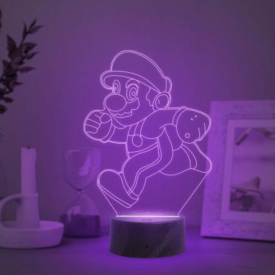 3D Illusion Cartoon Super Mario Running Led Desk Table Lamp with Automatic Color Changing Light & USB Powered  Birthday Gift for Kids  Bedside Table Lamp