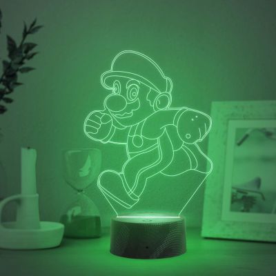 3D Illusion Cartoon Super Mario Running Led Desk Table Lamp with Automatic Color Changing Light & USB Powered  Birthday Gift for Kids  Bedside Table Lamp