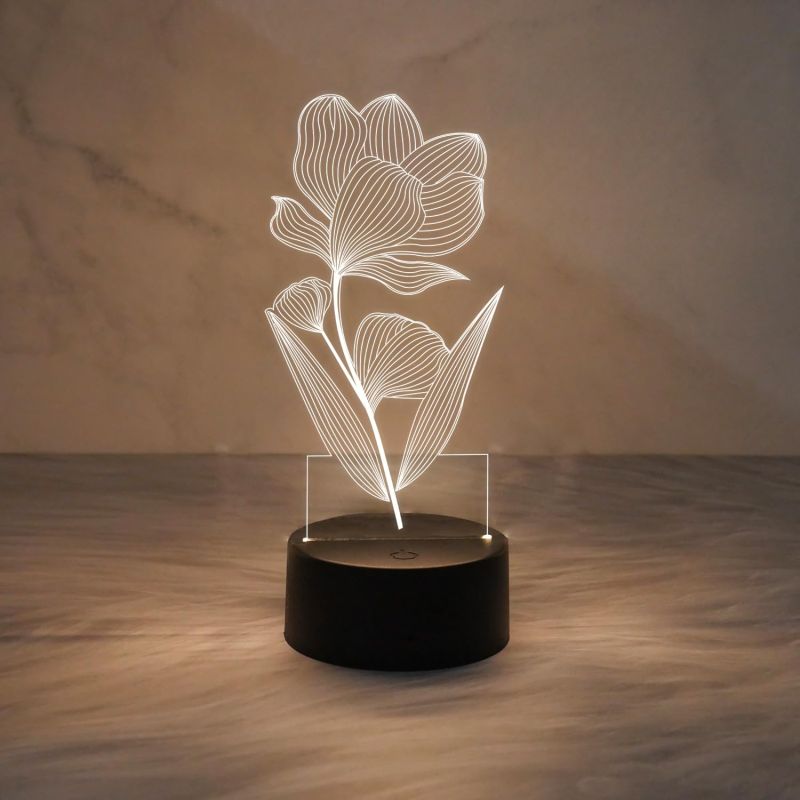 3D Illusion Flower Design Night Lamp for Home & Office Decor Light  Unique Bedside Desk Table Lamp with Warm White Light & USB Powered