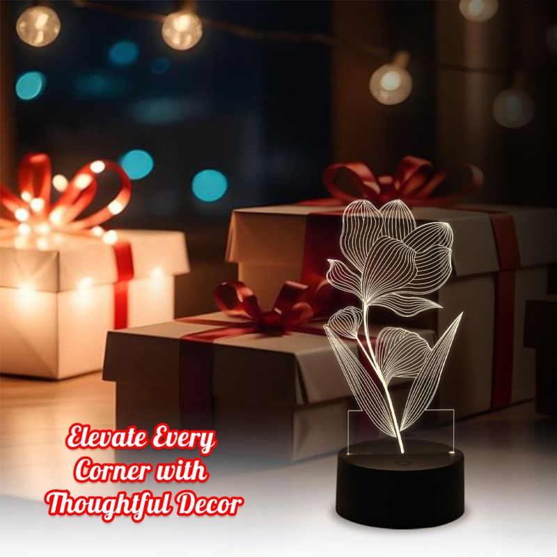 3D Illusion Flower Design Night Lamp for Home & Office Decor Light  Unique Bedside Desk Table Lamp with Warm White Light & USB Powered